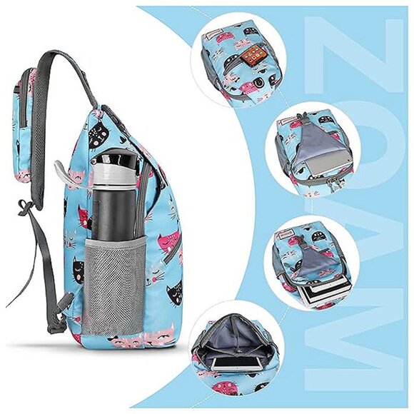 Sling Bag for Women Men:Small Crossbody Sling Backpack - Mini Cat's Head Light B - Picture 3 of 8